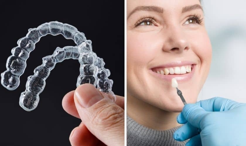 Clear aligners and dental veneers compared for smile transformation options.